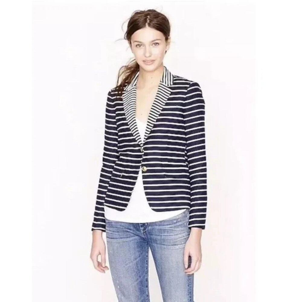 J. Crew Classic Woman’s Schoolboy White Navy Stripes Blazer Size 4 Preppy
